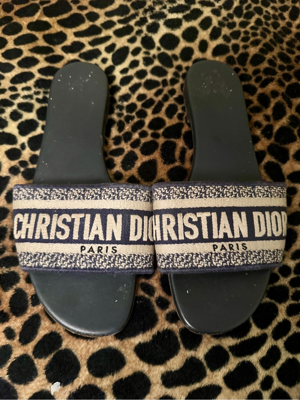 Authentic Dior Navy and Cream Slide Sandals